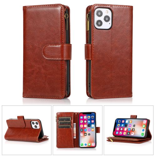 Motorola Moto Edge (2022) Luxury Wallet Card ID Zipper Money Holder Case Cover - Brown