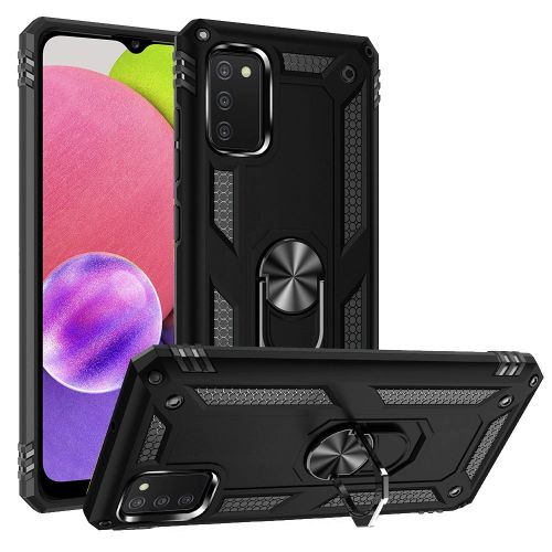 Samsung Galaxy A03s Ring Magnetic Kickstand Hybrid Case Cover - Black