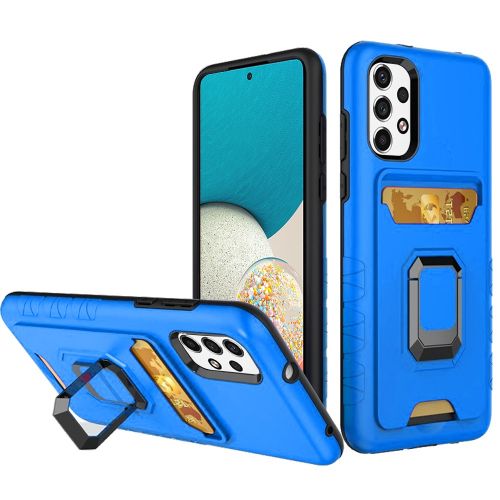 Samsung A53 5G - Card Holder with Magnetic Ring Stand Hybrid Case Cover - Blue