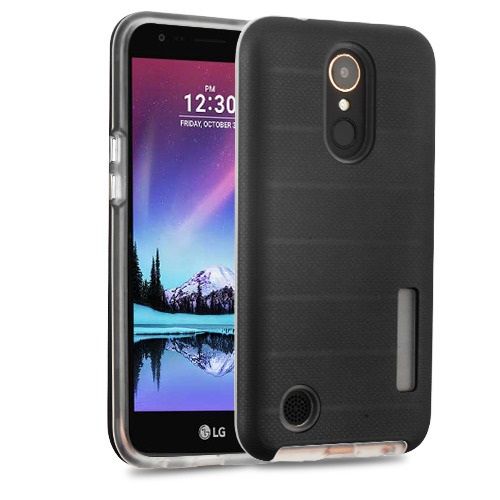 LG K10 2017 Case, Black Dots Textured/Black Fusion Case Cover