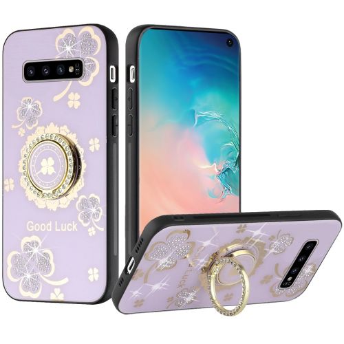 Samsung Galaxy s10 SPLENDID Diamond Glitter Ornaments Engraving Case Cover - Good Luck Floral Purple