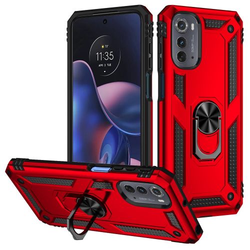 Motorola Moto Edge (2022) Ring Magnetic Kickstand Hybrid Case Cover - Red