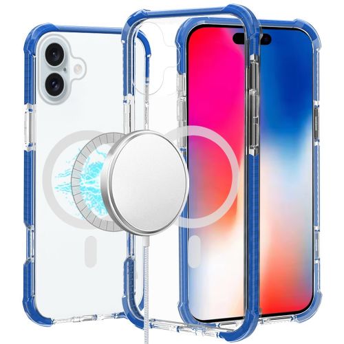 Apple iPhone 16 6.1 inch Acrylic [Magnetic Circle] Tough 2.5mm Transparent ShockProof Hybrid - Blue