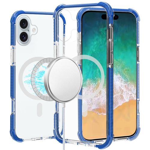 Apple iPhone 16 Plus 6.7 inch Acrylic [Magnetic Circle] Tough 2.5mm Transparent ShockProof Hybrid - Blue