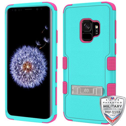 Samsung Galaxy S9 Case, Natural Teal Green Pink TUFF Hybrid Case Cover (with Stand)[Military-Grade Certified]