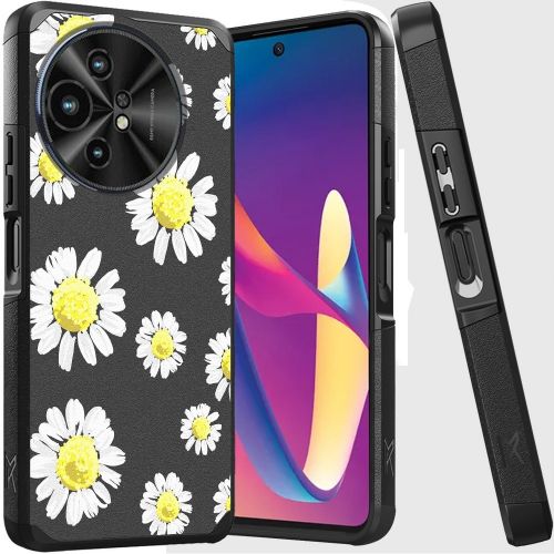 REVVL 7 Pro 5G Tough Strong MetKase Hybrid (Magnet Mount Friendly) Case Cover - Chamomile Flowers