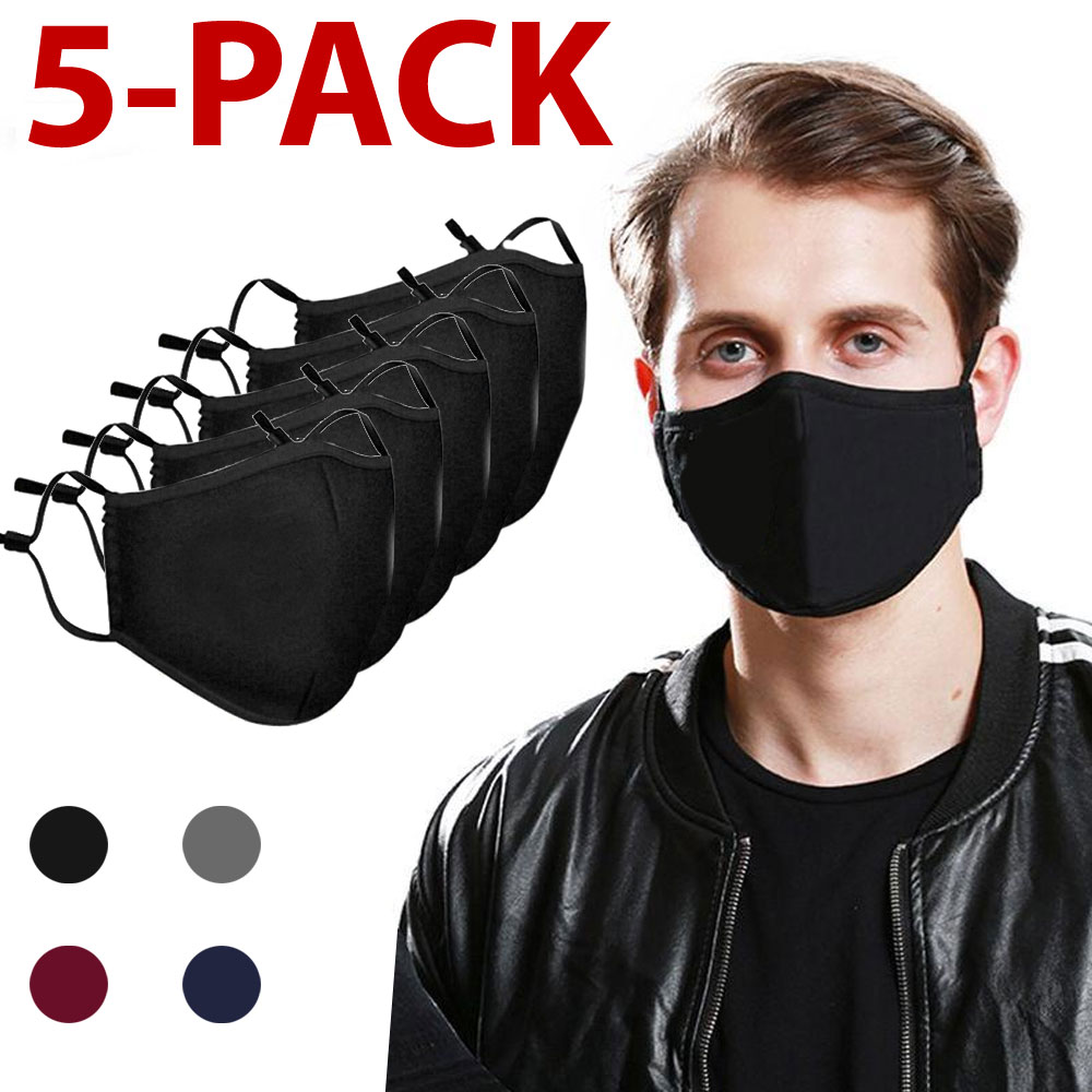 thumbnail 1 - 5 PCS Washable Face Mask Black Reusable Breathable Unisex Double Layer Cotton