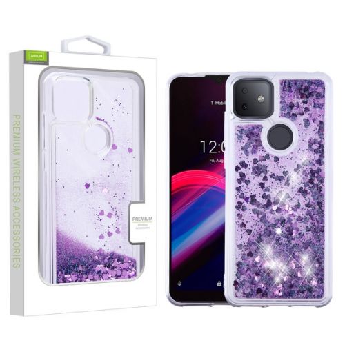 T-Mobile Revvl 4 Plus Case, Airium Quicksand Glitter Hybrid Case Cover Hearts & Purple