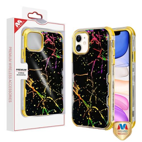 Apple iPhone 11 Case, Black Marbling/Electroplating Gold TUFF Kleer Hybrid Case