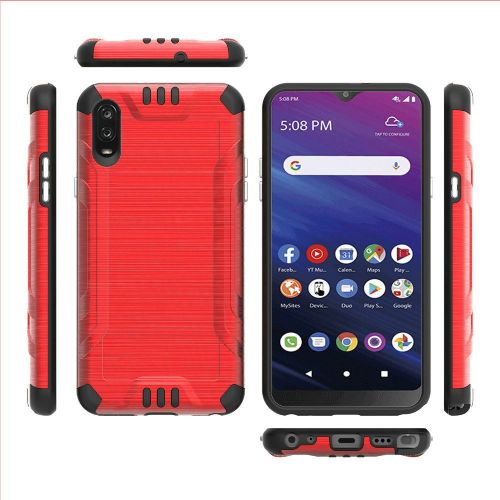 TCL A2X A508DL Metallic Brushed Hybrid Case w/ Magnetic Mount Capability - Red/Black