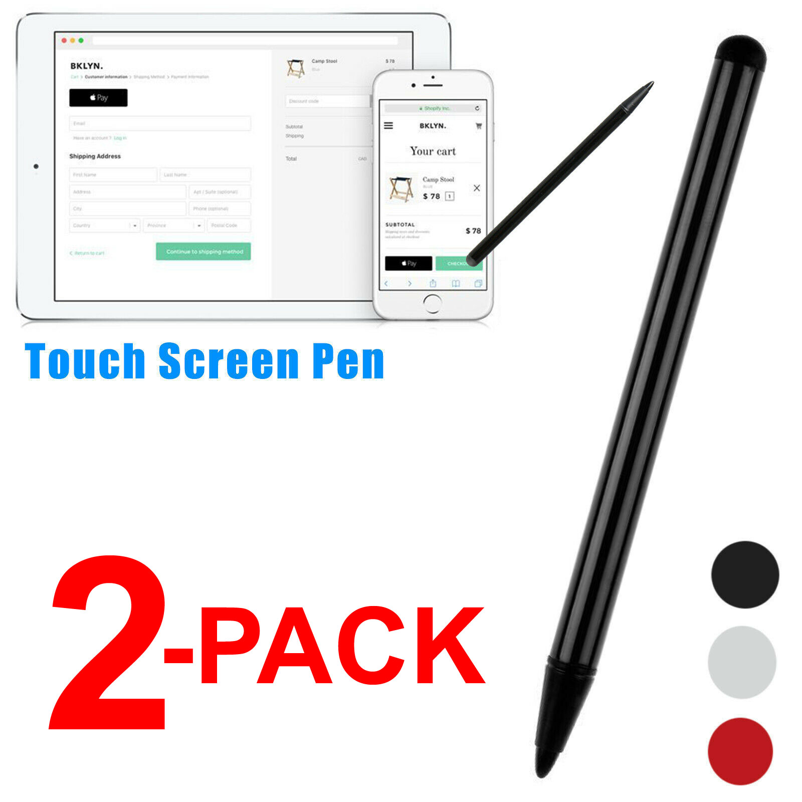 thumbnail 1 - 2-PACK Touch Screen Pen Stylus Universal For iPhone iPad Samsung Tablet Phone PC