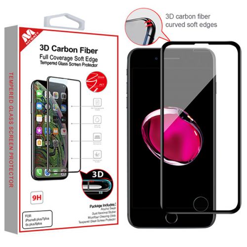 Apple iPhone 6 Plus Screen Protector, 3D Carbon Fiber Full Coverage Soft Edge Tempered Glass Screen Protector (Black)