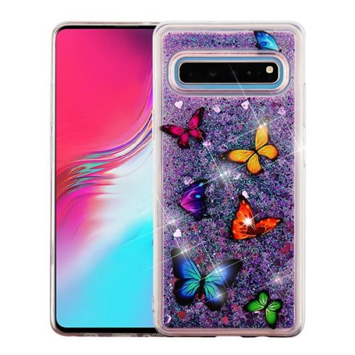 Samsung Galaxy S10 5G Case, Butterfly Dancing & Purple Quicksand (Hearts) Glitter Case