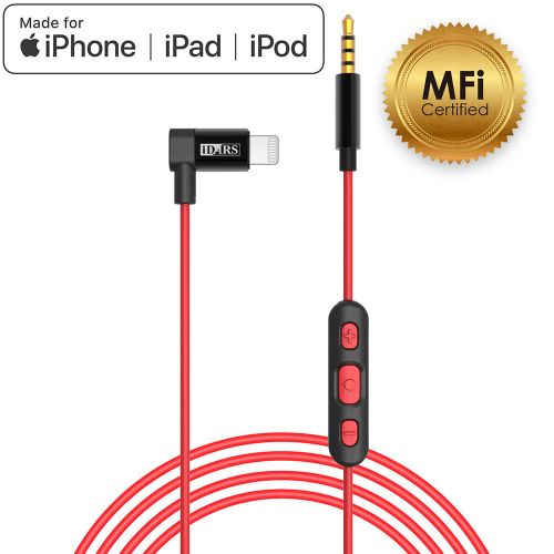 Universal Idars 3.5mm Male To Lightning Connector (With Remote) Mfi Certified - Red