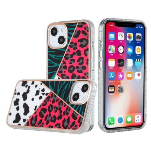 Apple iPhone 13 6.1 - Mix Shockproof IMD Electroplated Design Hybrid Case Cover - Animal A