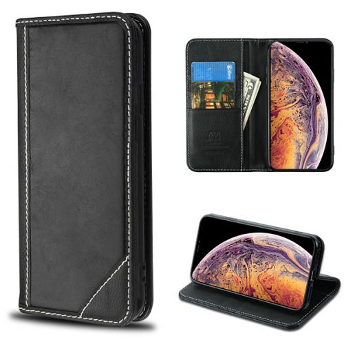 Apple iPhone XS Max Wallet, Black Genuine Real Leather MyJacket Wallet Case