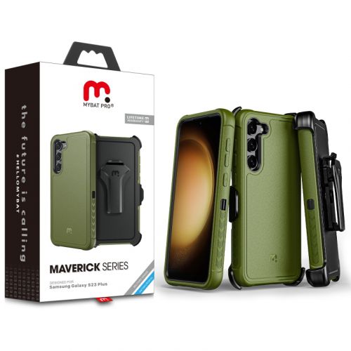 Samsung Galaxy S23 Plus MyBat Pro Antimicrobial Maverick Series Case with Holster   Army Green / Black