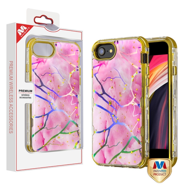Apple iPhone 8 Case, Pink Marbling/Electroplating Gold TUFF Kleer ...