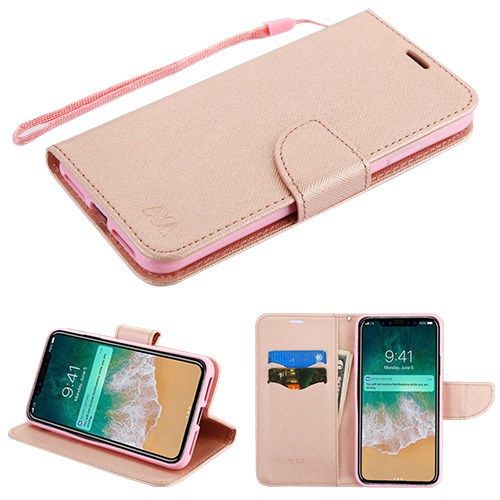 Apple iPhone XS Max Wallet, Rose Gold Pattern/Rose Gold Liner MyJacket Wallet Flip Case