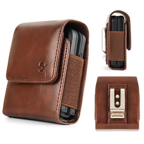 Flip Devices Wallet, Luxmo #44 Extra Small Size 4 Inch 4.5 X 3 X 1 Universal Vertical Leaether Pouch - Brown