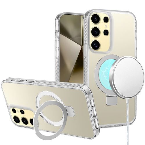 Samsung Galaxy s24 Ultra Dotted Edged Line Transparent HQ Magnetic Ring Stand Hybrid - Clear