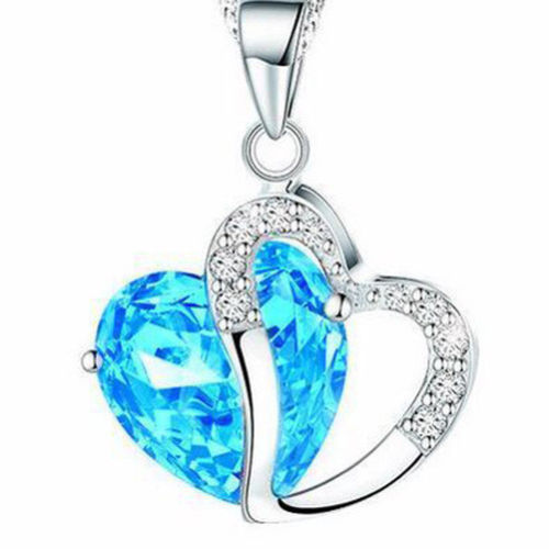 thumbnail 3 - Fashion Women Heart Crystal Rhinestone Silver Chain Pendant Necklace Charm