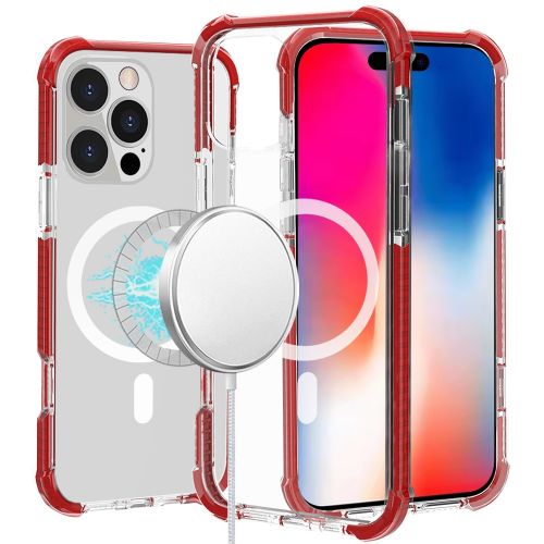 Apple iPhone 16 Pro 6.3 inch Acrylic [Magnetic Circle] Tough 2.5mm Transparent ShockProof Hybrid - Red