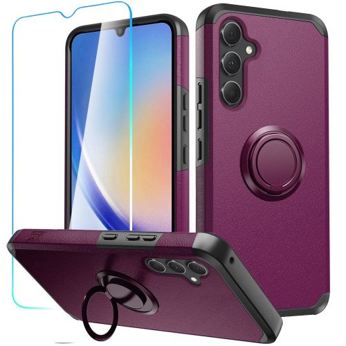 Samsung A35 5G Tough Hybrid With Ring Stand + Tempered Glass - Dark Purple