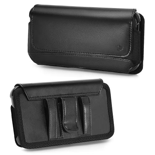 Luxmo #45 Medium Size 5.5 Inch 6.25 X 3.5 X 0.60 Horizontal Universal Leather Nylon Pouch - Black
