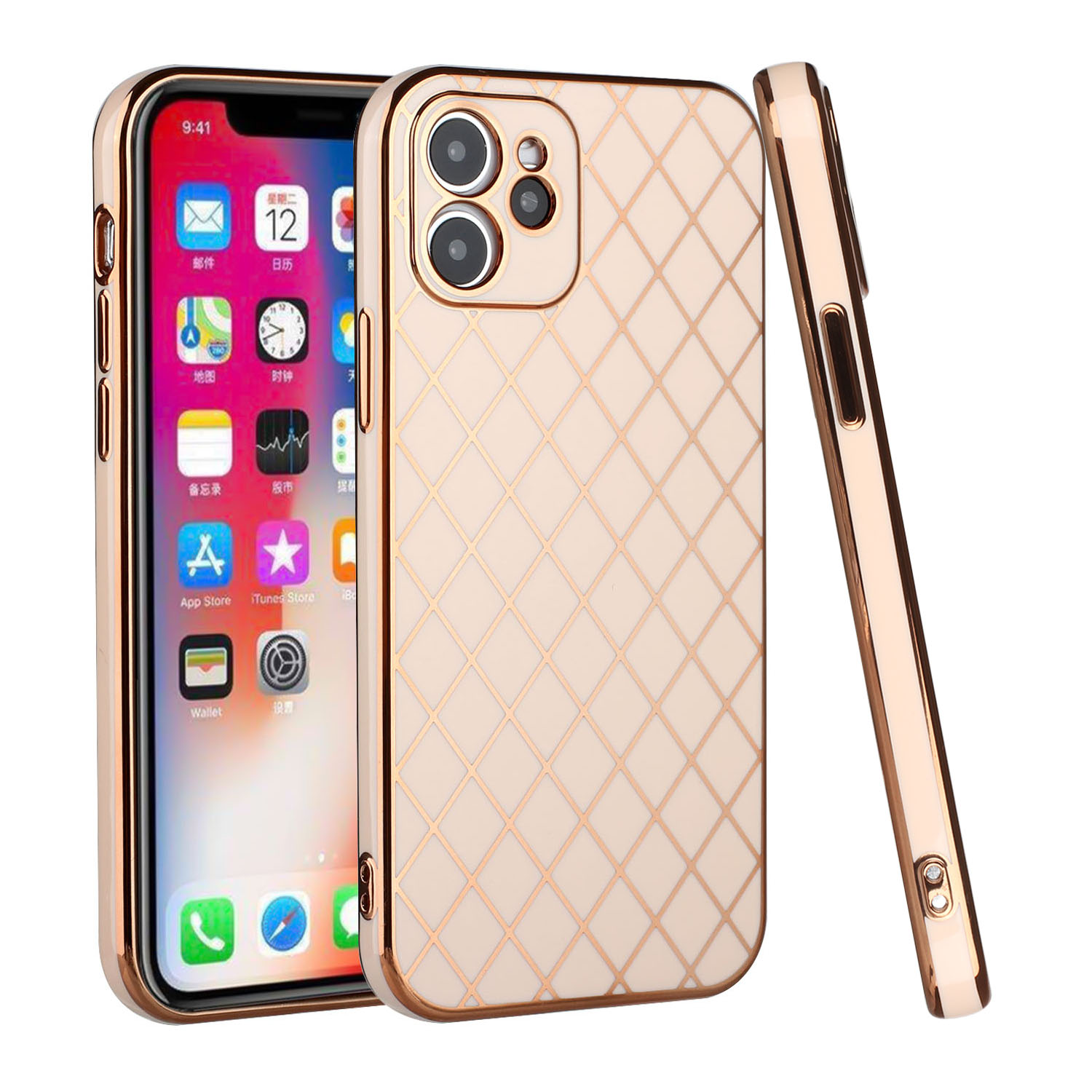 Apple iPhone 13 - Electroplated Grid Diamond Lines TPU Case Cover ...