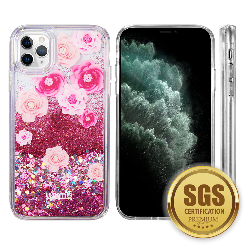 Heavy Duty Glitter Quicksand Case w/ Clip HOT PINK For iPhone 12 Pro Max