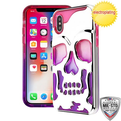 Apple iPhone X Case, Silver Plating/Hot Pink/Purple SKULLCAP Lucid Hybrid Case Cover [Military-Grade Certified]