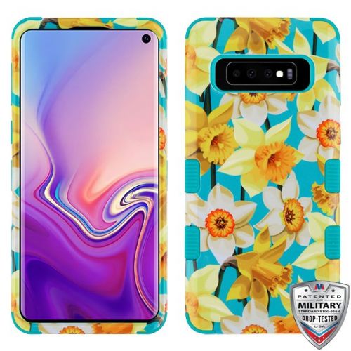 Samsung Galaxy S10 Case, Spring Daffodils/Tropical Teal TUFF Hybrid Case Cover [Military-Grade Certified]
