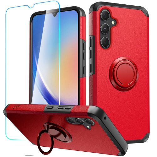 Samsung A35 5G Tough Hybrid With Ring Stand + Tempered Glass - Red