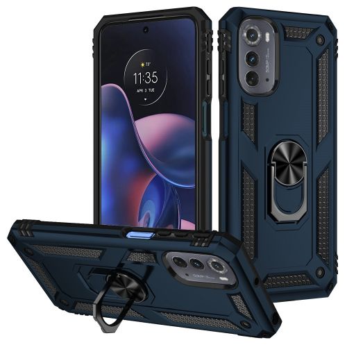 Motorola Moto Edge (2022) Ring Magnetic Kickstand Hybrid Case Cover - Blue