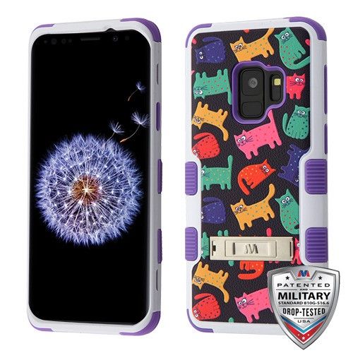 Samsung Galaxy S9 Case, Colored Kittens/Purple TUFF Hybrid Phone Case Cover (with Stand)[Military-Grade Certified]