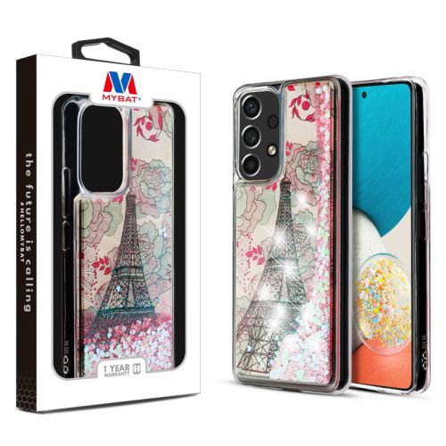 Samsung Galaxy A53 5G MyBat Quicksand Glitter Hybrid Case Cover   Eiffel Tower & Pink Hearts