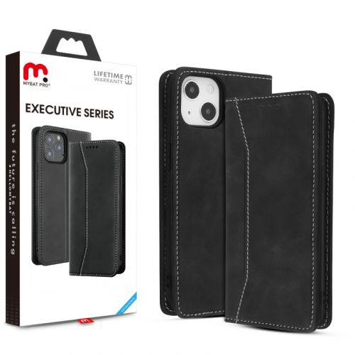 Apple iPhone 13 6.1 Case, MyBat Pro Antimicrobial Executive Series Wallet Case Black