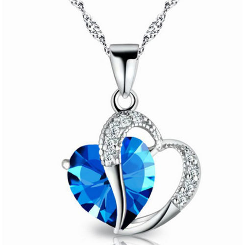 thumbnail 10 - Fashion Women Heart Crystal Rhinestone Silver Chain Pendant Necklace Charm