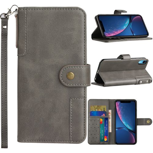 Apple iPhone XR Case, Retro Wallet Card Holder Case Cover Gray