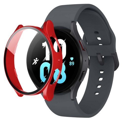 Samsung Galaxy Watch 4 40mm Tempered Glass Screen Protector TPU Case Bumper - Red