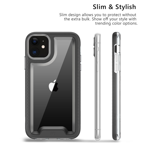 Apple iPhone 11 Case, Black/Transparent Clear Lux Series Hybrid Case  (Tempered Glass Screen Protector) 