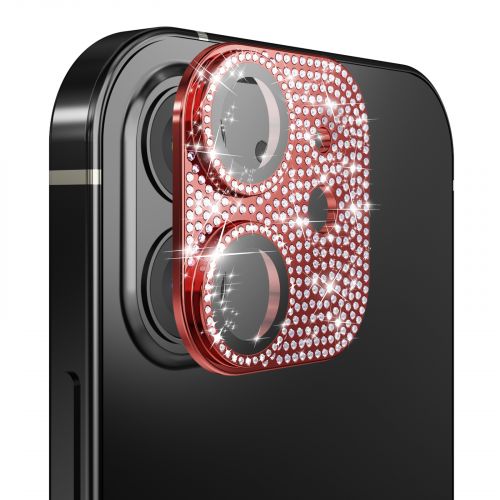 Apple iPhone 12 - Diamond Bling Camera Lens Full Tempered Glass - Red