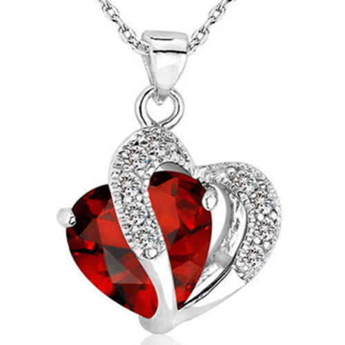 thumbnail 9 - Fashion Women Heart Crystal Rhinestone Silver Chain Pendant Necklace Charm