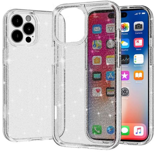 Apple iPhone 16 Pro 6.3 inch Glitter Ultra Thick 3mm Transparent Hybrid Case Cover - Clear