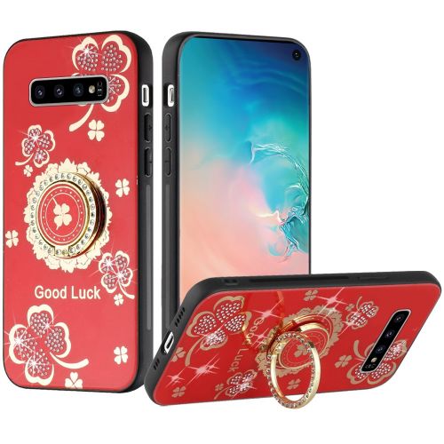 Samsung Galaxy s10 SPLENDID Diamond Glitter Ornaments Engraving Case Cover - Good Luck Floral Red