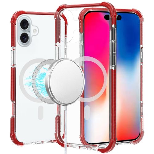 Apple iPhone 16 6.1 inch Acrylic [Magnetic Circle] Tough 2.5mm Transparent ShockProof Hybrid - Red