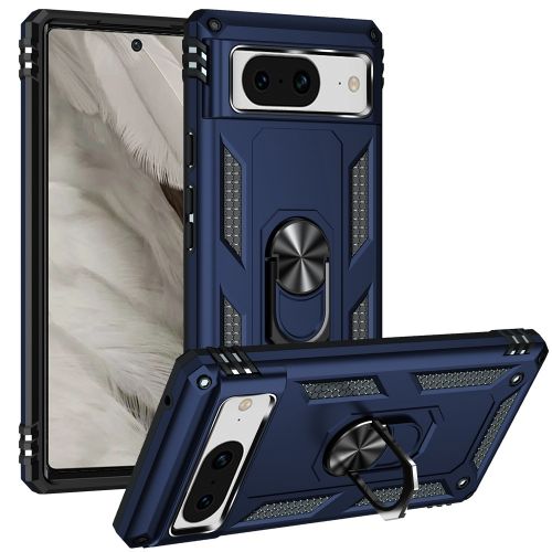 Google Pixel 8 5G Ring Magnetic Kickstand Hybrid Case Cover - Blue