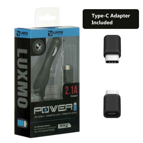 Universal 2-In-1 2.1A Usb Type-C Car Charger - Black