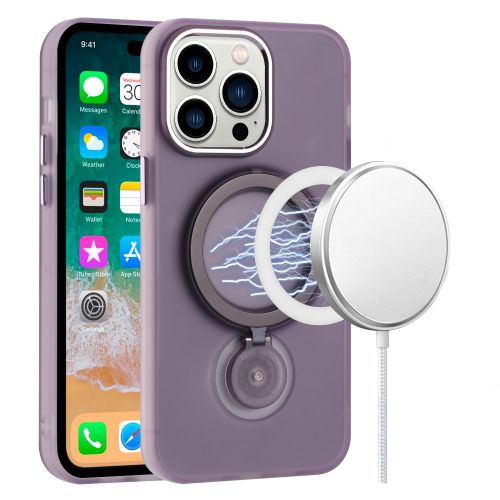 Samsung S23 Plus MagSafe Compatible Hoop 360 degree Ring Stand HD Transparent Chrome Hybrid Case Cover - Purple